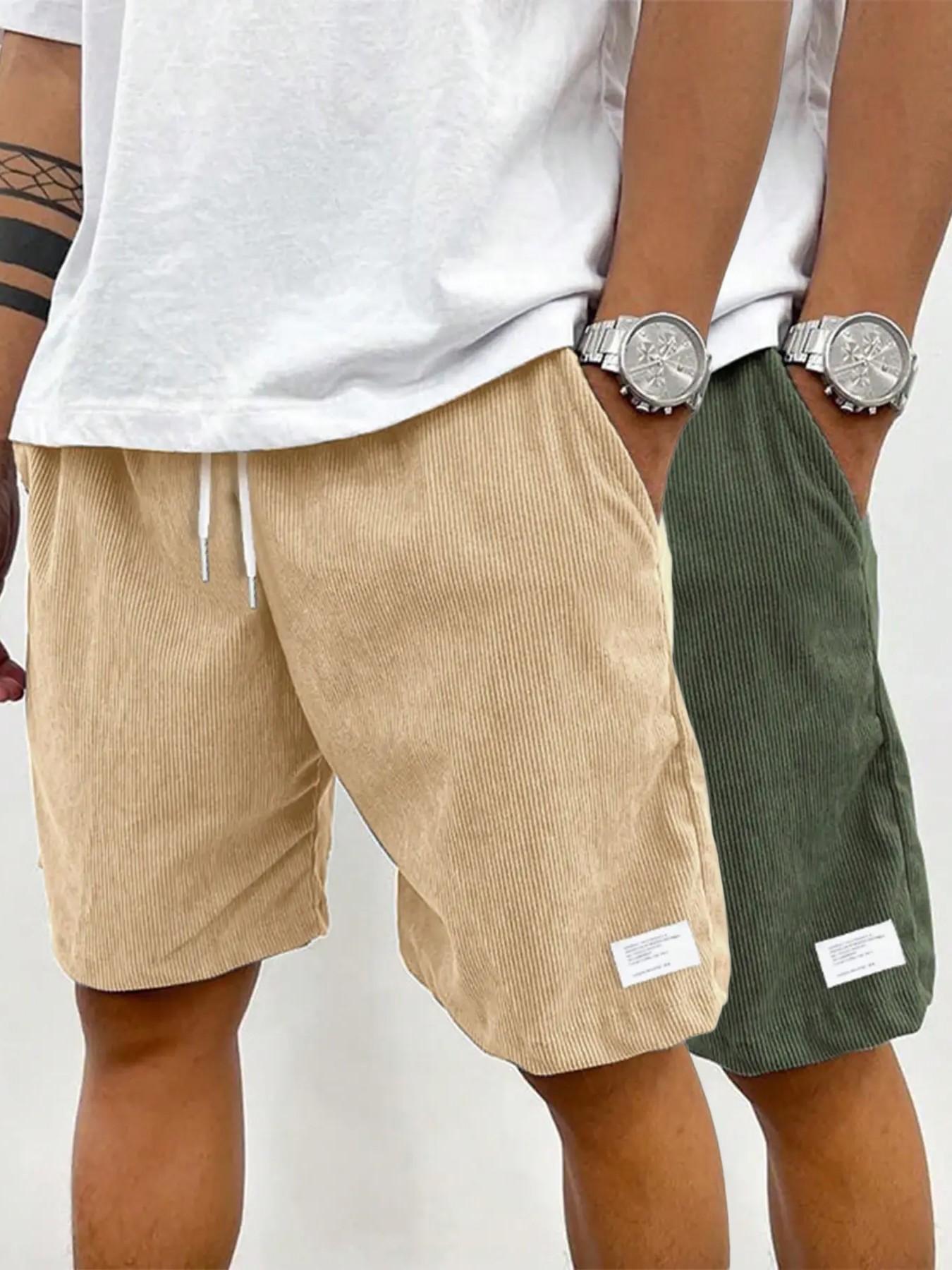 Men's Solid Plain Patched Drawstring Waist Shorts, Menswear Regular Fit Casual Pocket Elastic Waist Shorts for Summer, Men's Bottoms for Daily Wear