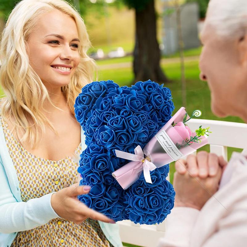 Rose Bear Gifts for Women-Best Gift for Valentine's Day,Mother's Day,Christmas,Birthday,Handmade Artificial Rose Teddy Bear Gifts for Girlfriend,Mom, and Daughters, Artificial Roses Bouquet with Bear Shaped Design,Surprise Clear Gift Box