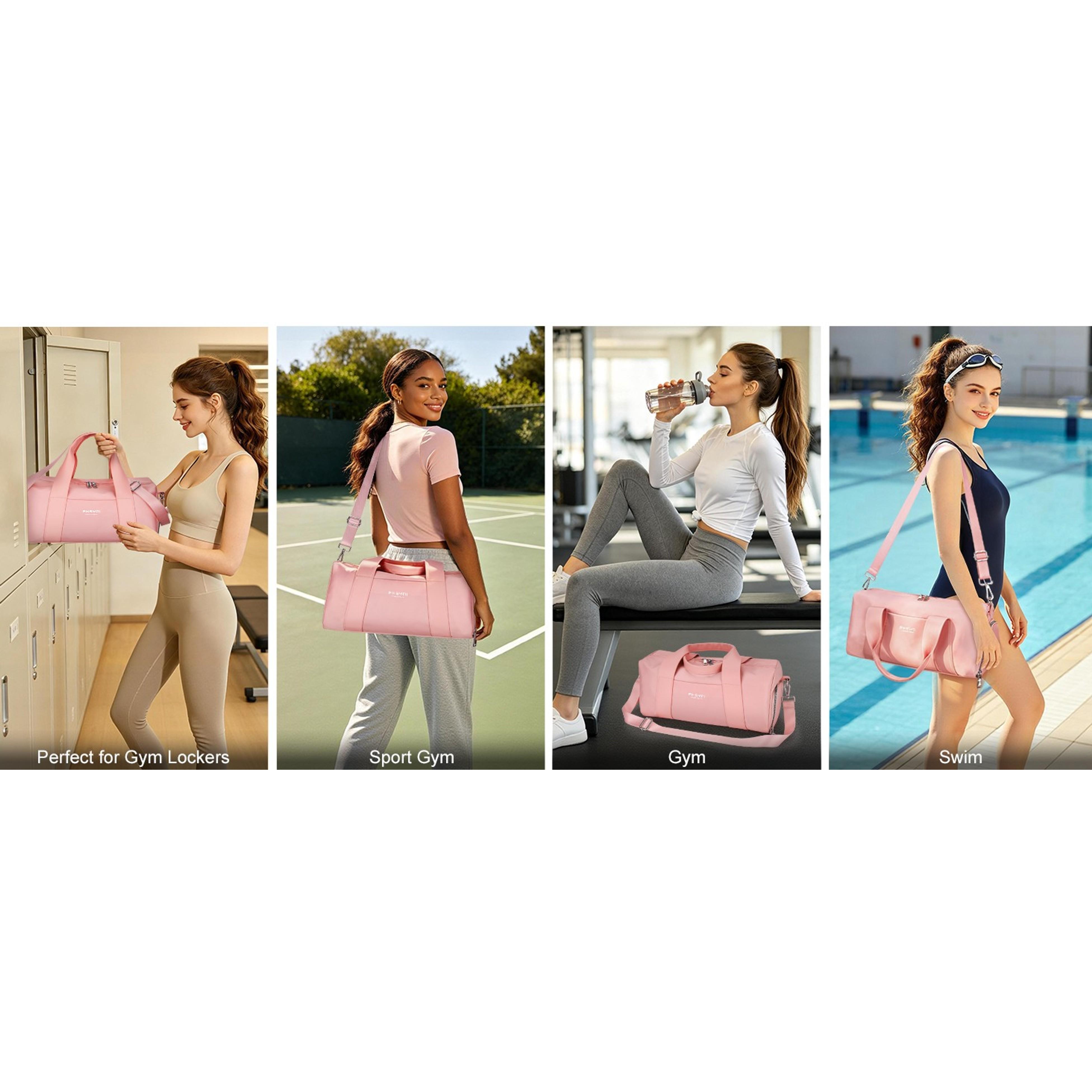 16 Inch Gym Bag for Women with Shoe Compartment and Waterproof Pocket, Personal Item Travel Workout Duffel for Running, Gymnastics, Swimming - PinkGift