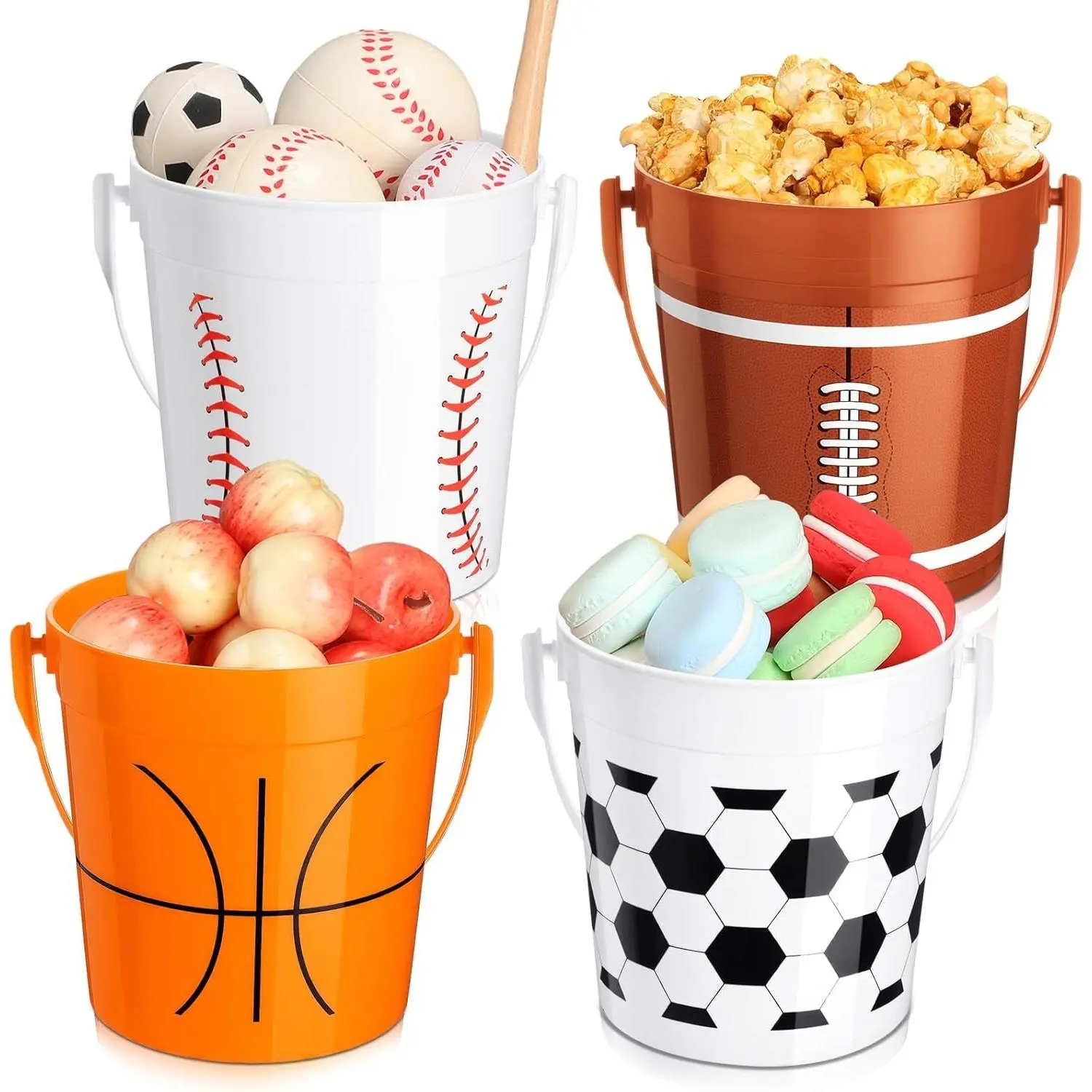 Sports Plastic Buckets Bulk with Handles 34 oz Treat Ice Bucket Bulk Reusable Cups for Soccer Baseball Basketball Football Sports Birthday Party Supplies(12 Pcs)