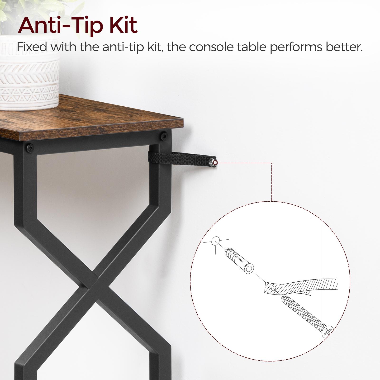 MAHANCRIS 2 Tier Console Table, with Hourglass-Shaped Frames, Adjustable Feet, for Entrance, Living Room, Hallway, Rustic Brown Modern Furniture