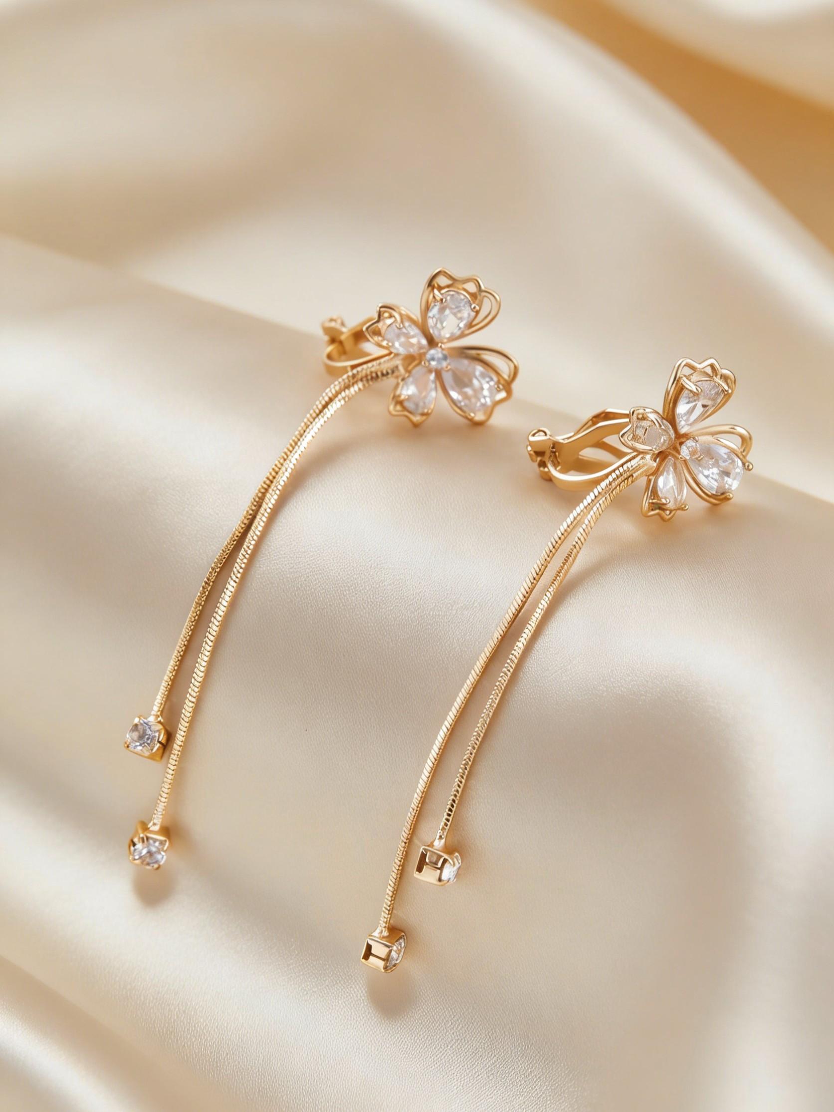 Fashion Sweet Zircon Butterfly Long Dangle Ear Cuffs, No Piercing Simple Design Women's Elegant Versatile Party Vacation Earrings