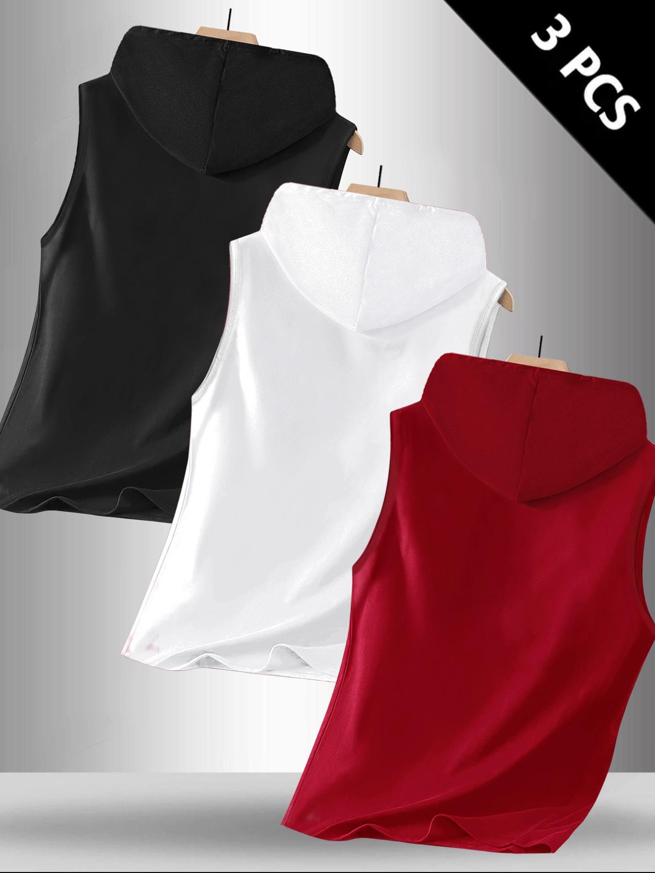 Men's 3-Pack Christian Faith Sleeveless Hooded Tank Tops, Blessed Cross Praying Hands Print Workout Vests, Religious Streetwear #ChristianApparel #FaithWear #MensGymWear #SleevelessHoodie #TikTokMadeMeBuyIt