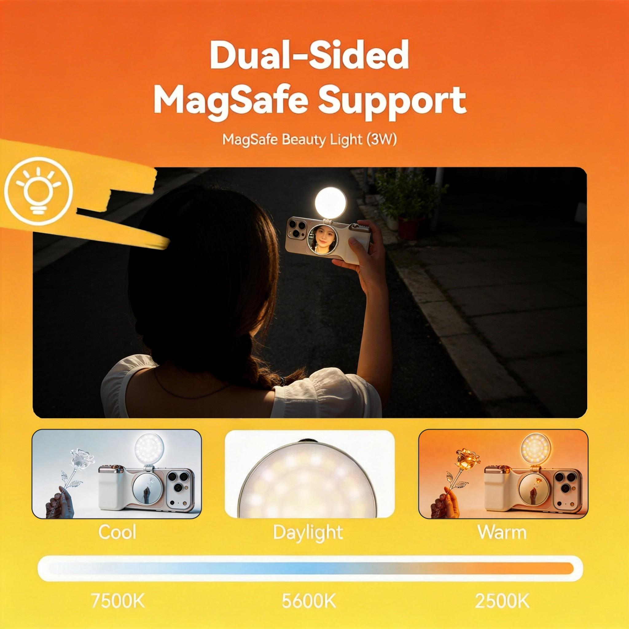 Magnetic Dslr Style Shutter Grip for iPhone and Android, Wireless Shutter Button, Beauty Filter Selfie Mirror, Perfect for Vlogging