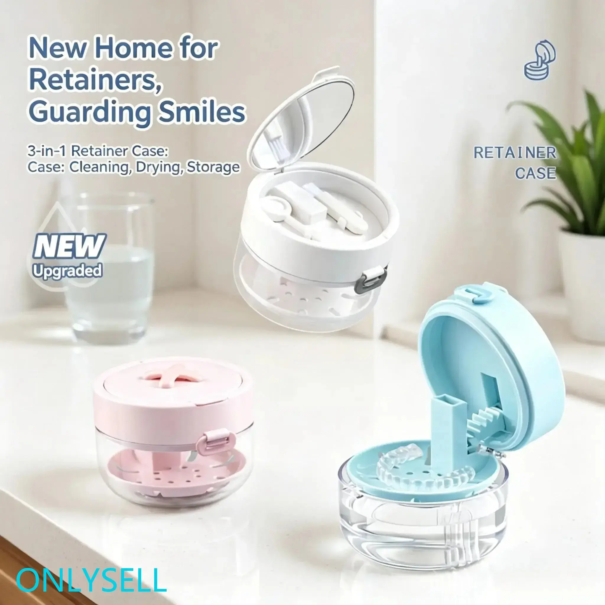 Retainer Cleaner Case Box,Storage Soak Container with Drain Tray for Travel Cleaning with Mirror and Brush