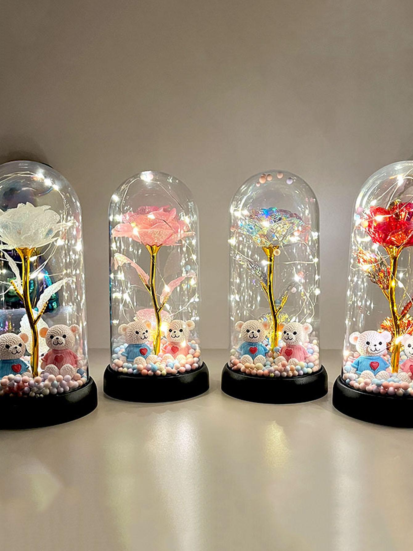 Colorful Light-Up Rose Night Glow Gift with Plastic Cover for Women, Decorative LED Light, Perfect for Valentine's Day, Birthdays and Weddings, Led Home Decor