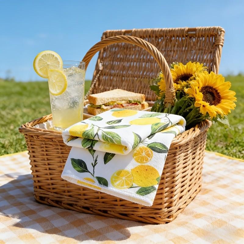 2-Piece Lemon Pattern Kitchen Towels Set, Polyester Cleaning Cloth, Highly Absorbent, Soft and Durable, Ideal for Glass, Cooktops, Pots, Bowls