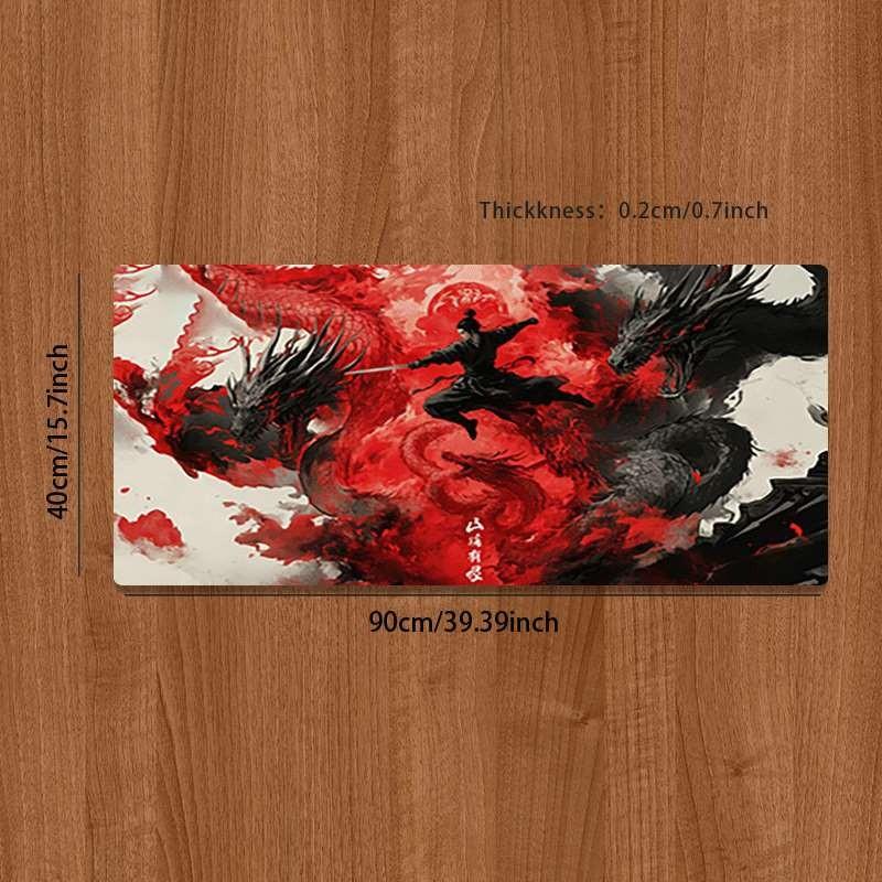 Durable Large Anti-Slip Rubber Mouse Pad, Dragon Water Ink Design, Gaming Office Multi-Functional Keyboard Mat, Perfect Holiday Gift