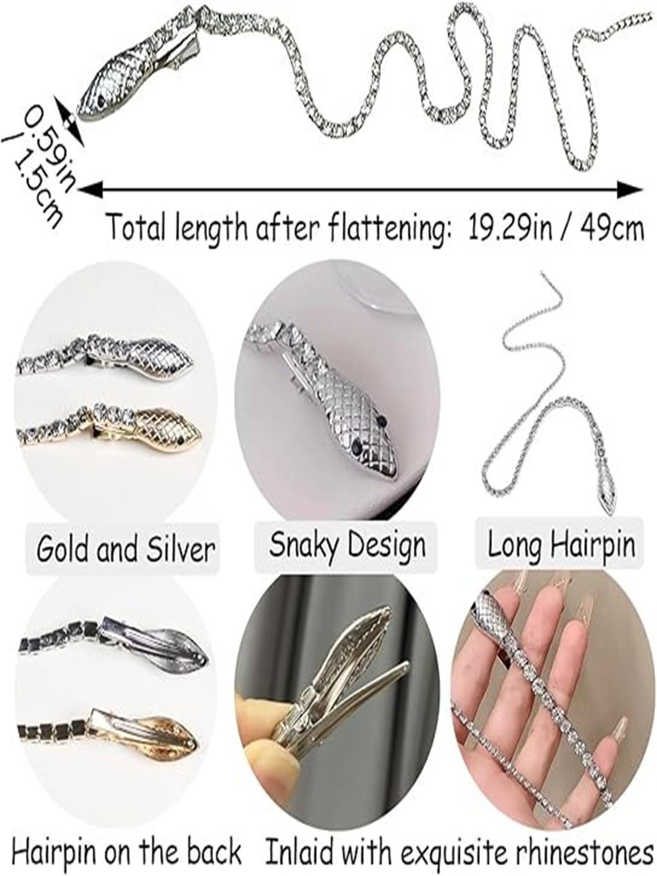 Niceneeded 2 Pcs Rhinestone Snake Hair Chain, Punk Crystal Tassel Hair Clip Chain, 50.8cm Long Rhinestone Decorative Hair Accessory for Women Halloween