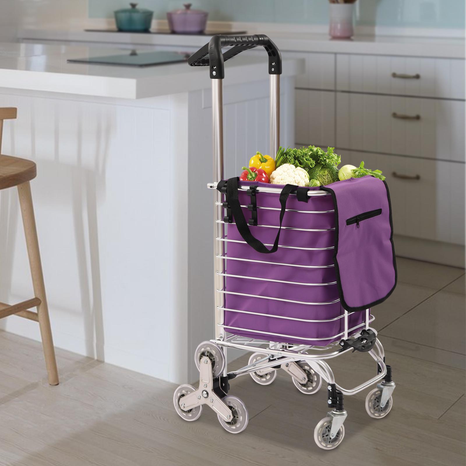 Heavy Duty Folding Shopping Cart with Wheels 40kg Capacity 35L Foldable Grocery Laundry Utility Wagon for Supermarket Picnic Moving Purple Silver