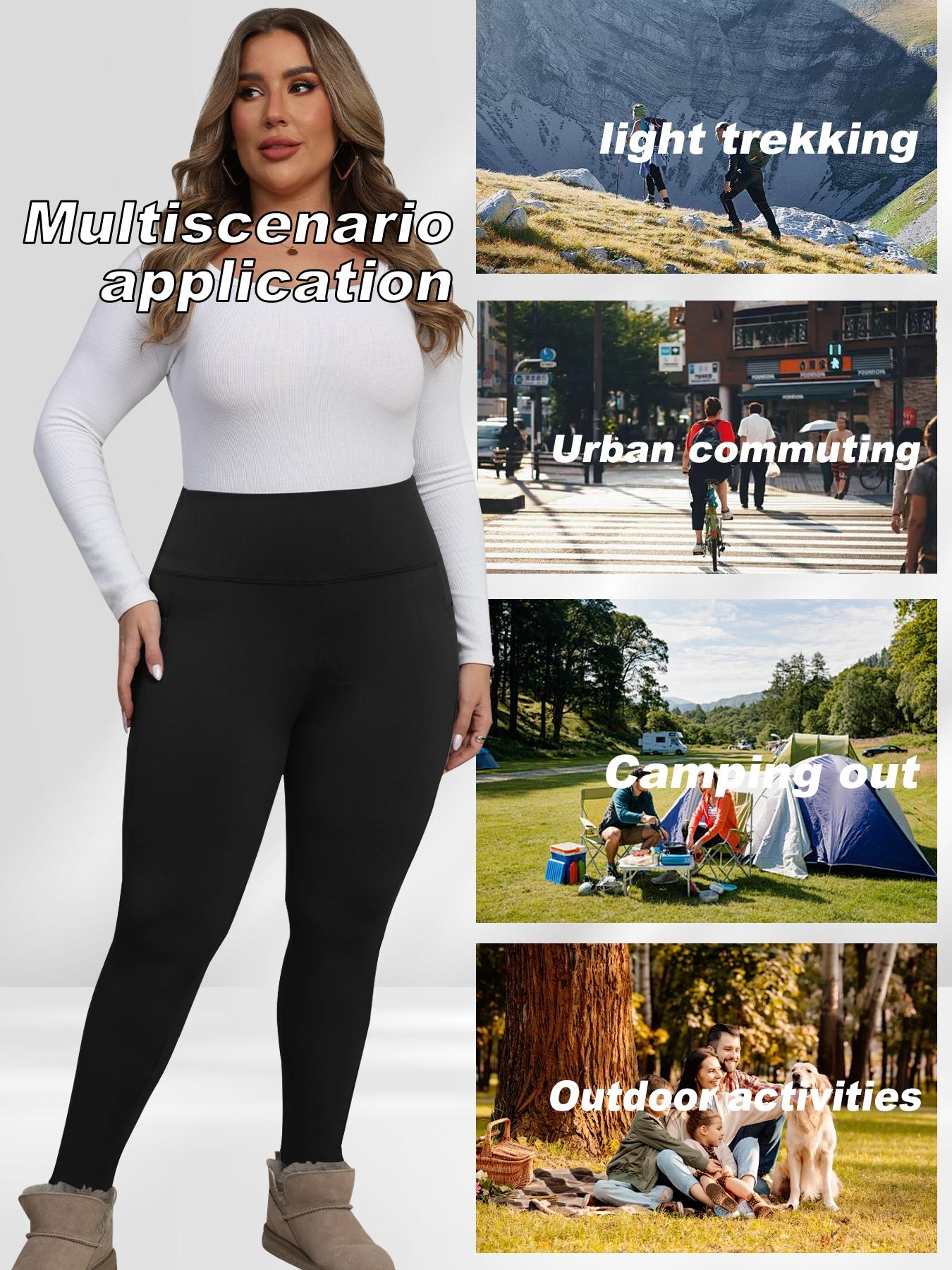 Women's Plus Size High-Waist Fleece-Lined Leggings, Thermal Stretchy Winter Pants with Pockets, Warm for Daily Wear