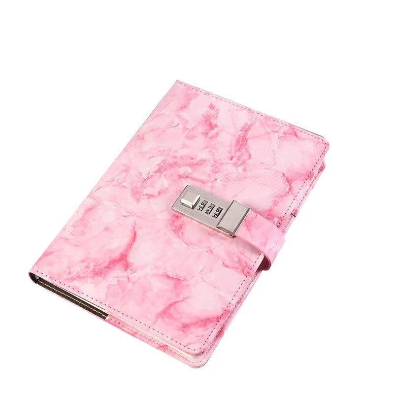 Marble Pattern Password Notebook with Lock Diary Book, Student Hand Account Memo Pad, Secure Journal for Notes and Secrets