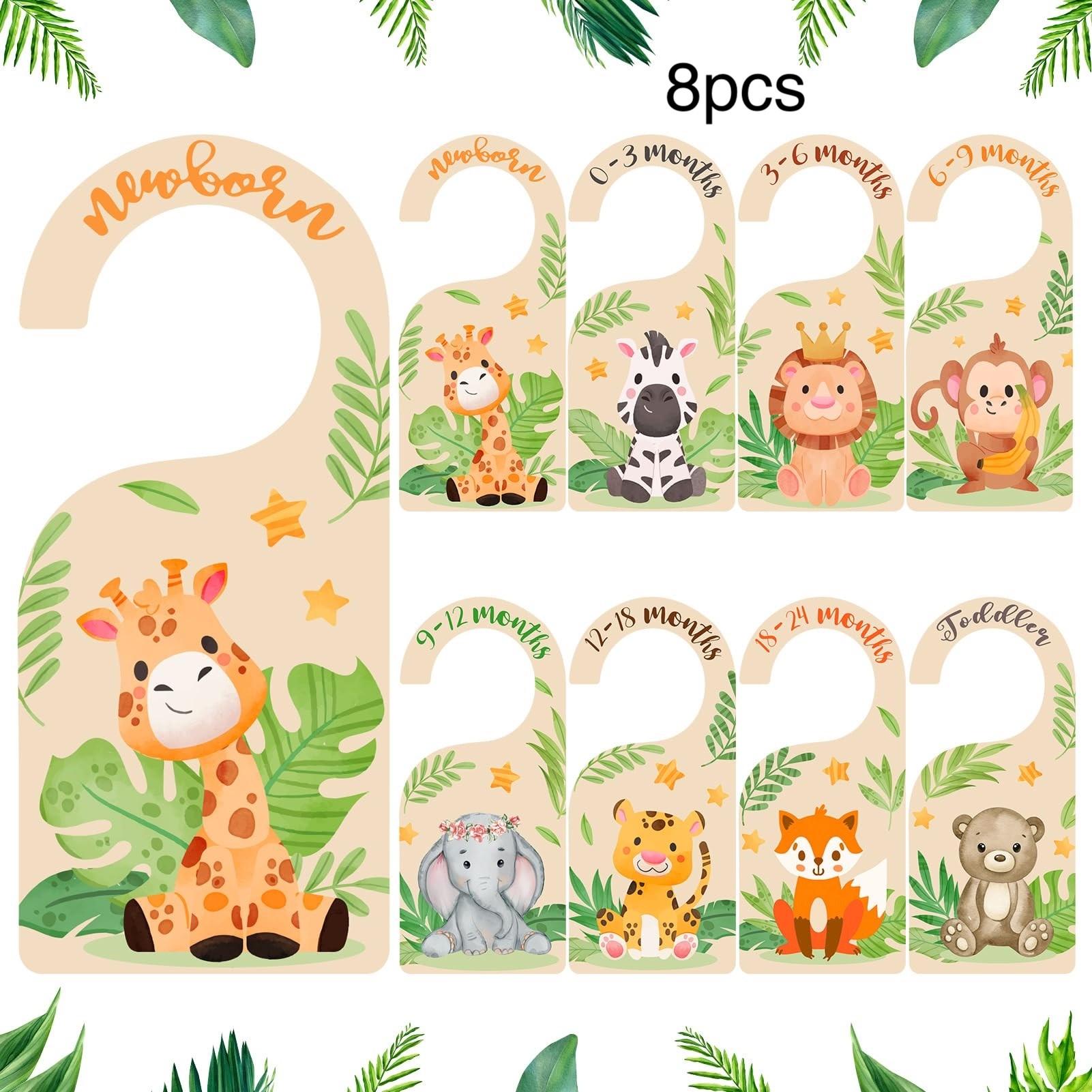 8-Piece Wooden Baby Closet Adorable Animal Dividers Jungle Animal Theme, Nursery Size Storage, New Mom Baby Shower Gift, Infant Room Organization