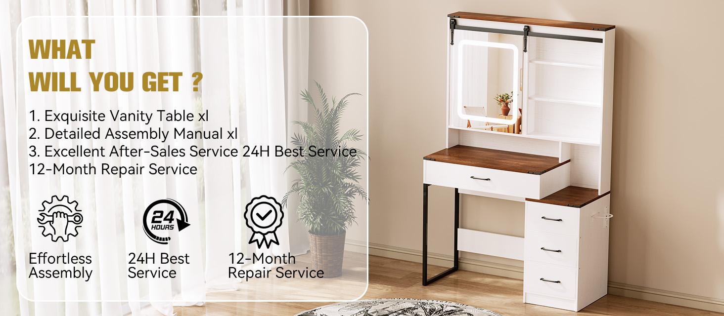 Makeup Vanity Desk with Mirror & Lights | 4 Drawers & 3 Storage Shelves | Adjustable Tri-Color LED Light, Charging Station & Hair Dryer Stand Modern Furniture Makeup Vanity Desk with Mirror & Lights | 4 Drawers & 3 Storage Shelves | Adjustable Tri-Color LED Light, Charging Station & Hair Dryer Stand Modern Furniture