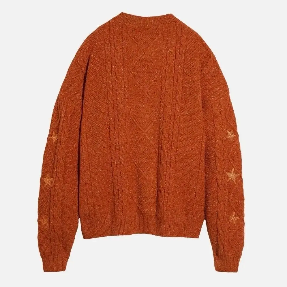 Glittery TS Cardigan Women Orange Chunky Knit Sweater with Star Embroidery Gold Thread Showgirl Cardigan Tay Cardi TLOAS