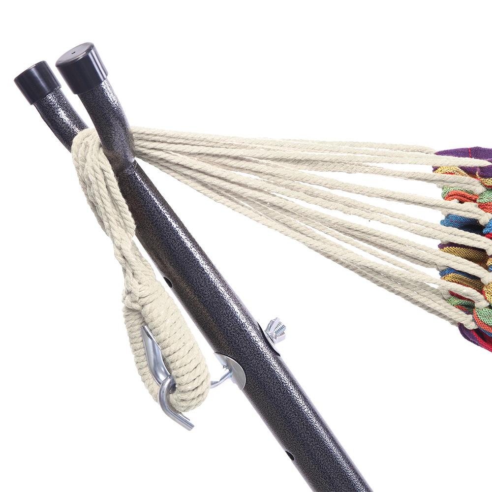 Double Hammock with Stand - 250lb Capacity Heavy-Duty Steel Frame & Carry Bag - Brazilian-Style Cotton for Backyard, Camping, Garden Outdoorfun Double Hammock with Stand - 250lb Capacity Heavy-Duty Steel Frame & Carry Bag - Brazilian-Style Cotton for Backyard, Camping, Garden Outdoorfun