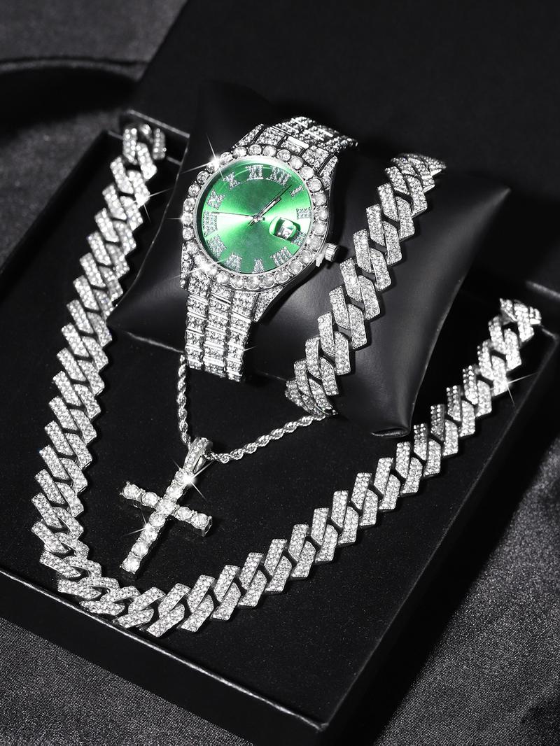 Luxury Punk Watch Set with Necklace Bracelet Cross Pendant, Analog Quartz Movement, Adjustable Strap, Unisex Gift Box for All Seasons, Fashionable Jewelry Set Luxury Punk Watch Set with Necklace Bracelet Cross Pendant, Analog Quartz Movement, Adjustable Strap, Unisex Gift Box for All Seasons, Fashionable Jewelry Set