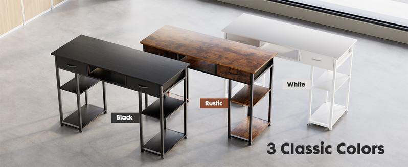 Computer Desk with 2/3 Drawers 32/48 Inch Small Home Office Bedroom Writing Study PC Tabke with Storage Space Fabric Side Bag Headphone Hook Metal Frame Adjustable Feet Modern Simple Style