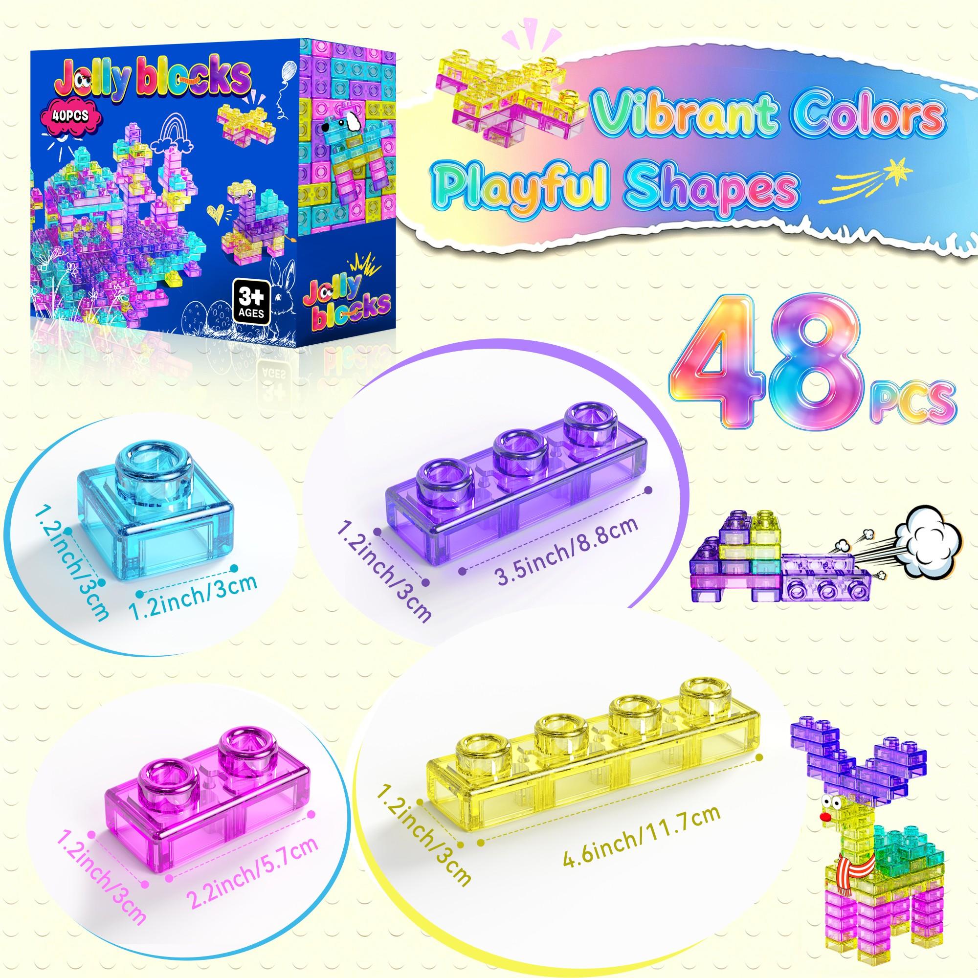 40PCS Squishy Blocks for Toddlers, Soft Jelly Building Blocks Sensory Toys for 3+ Year Old Kids, Stretchy Montessori STEM Stacking Blocks, Non-Toxic Silicone Educational Construction Set Birthday Gift