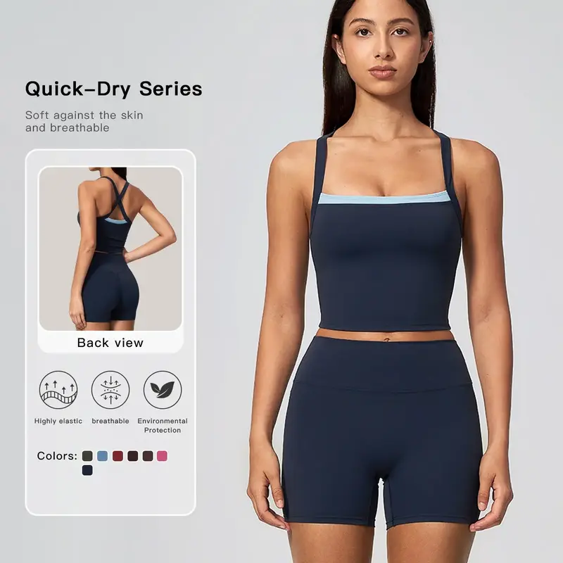 European and American Bare Sensation Sports Set, Cross Back Yoga Leisure Set, Running Yoga Set, Comfortable and Stylish Activewear, Women Workout Clothes