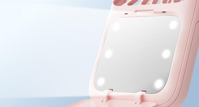 Gaiatop Portable Handheld Fan with Folding Stand, LED Makeup Mirror, 3 Speeds, Rechargeable Mini Fan, Travel Essential Gift for Women