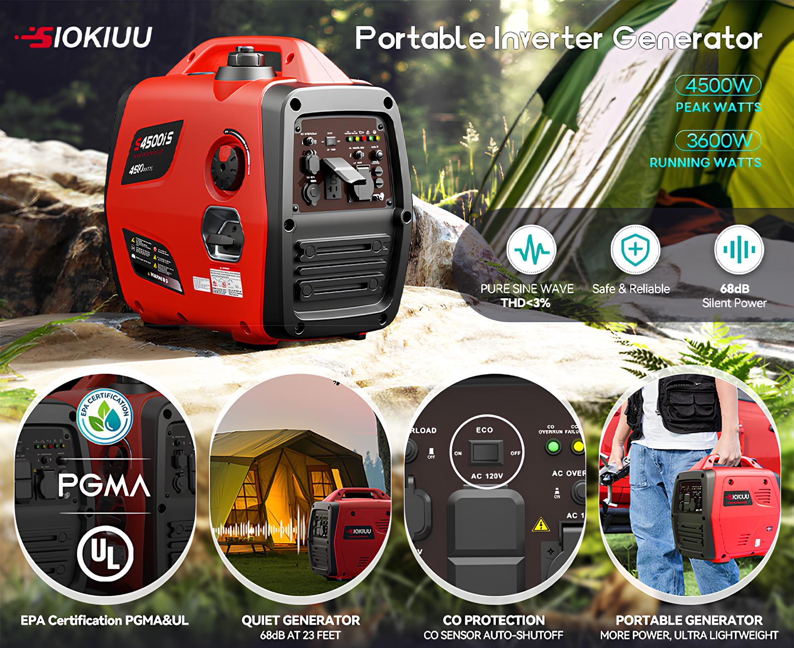 Portable Inverter Generator, 4500W/3200W Gas Powered Generators for House Power, Super Quiet & Lightweight, Manual Start, CO Sensor, RV Ready & Outdoor Camping, Ideal Honda Alternative, EPA Compliant Portable Inverter Generator, 4500W/3200W Gas Powered Generators for House Power, Super Quiet & Lightweight, Manual Start, CO Sensor, RV Ready & Outdoor Camping, Ideal Honda Alternative, EPA Compliant