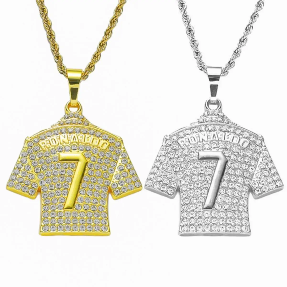 Cristiano Ronaldo CR 7 Jersey Full Zircon Pendant Chain Necklace For Men Boy Soccer Fans Hip Hop Jewelry Accessories