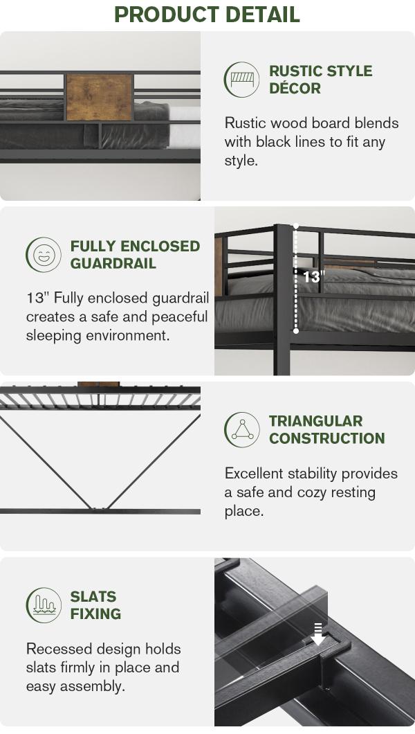 MUTICOR Rustic Style Twin Size Loft Bed Frame with Fully Enclosed Guardrail,【Frame Only No Mattress】 Removable Ladders, Space-Saving, Black#TikTokShopBlackFriday #ChristmasGifts
