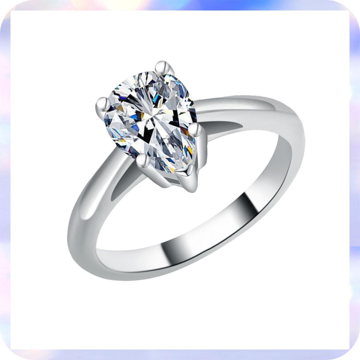 [279] 2.0 Carat Synthetic Moissanite Ring Classic Pear Cut Sterling 925 Silver Ring Engagement Wedding Jewelry Anniversary Birthday Gift