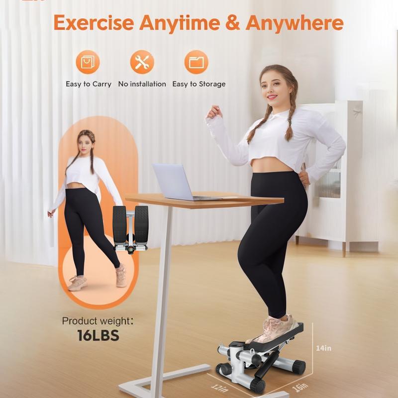Stepper for exercise, space saving stair stepper with resistance bands, mini stepper for home and office use (300 lbs capacity), hydraulic fitness stepper with LCD display
