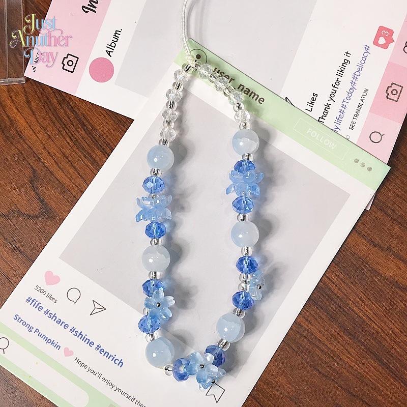 5-Pack Blue Flower Beaded Phone Charm Strap, Acrylic Beaded Wrist Lanyard with Floral & Pearl Details, Universal Chain for Phone Cases, Keychains, CCD Cameras & Bags