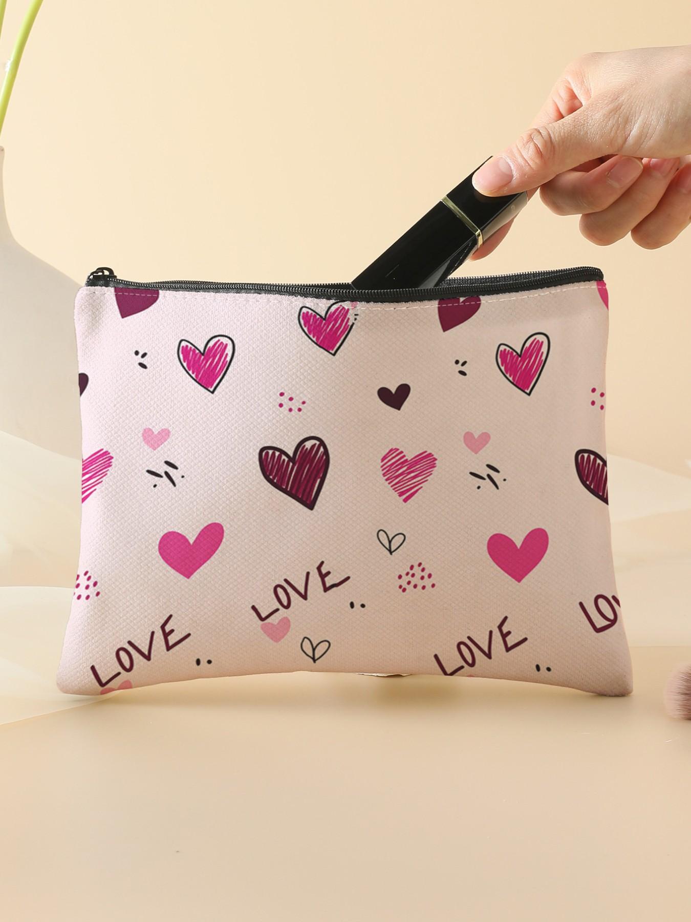 Heart-Shaped Snack Bag for Travel Use, Organizer Pouch, Organizes Cosmetics & Emergency Snacks, Ideal Gift for Friends & Sisters, Fashionable Travel Storage Bag for Valentine's Day, Zipper Pouches, Handheld Cosmetic Pouch