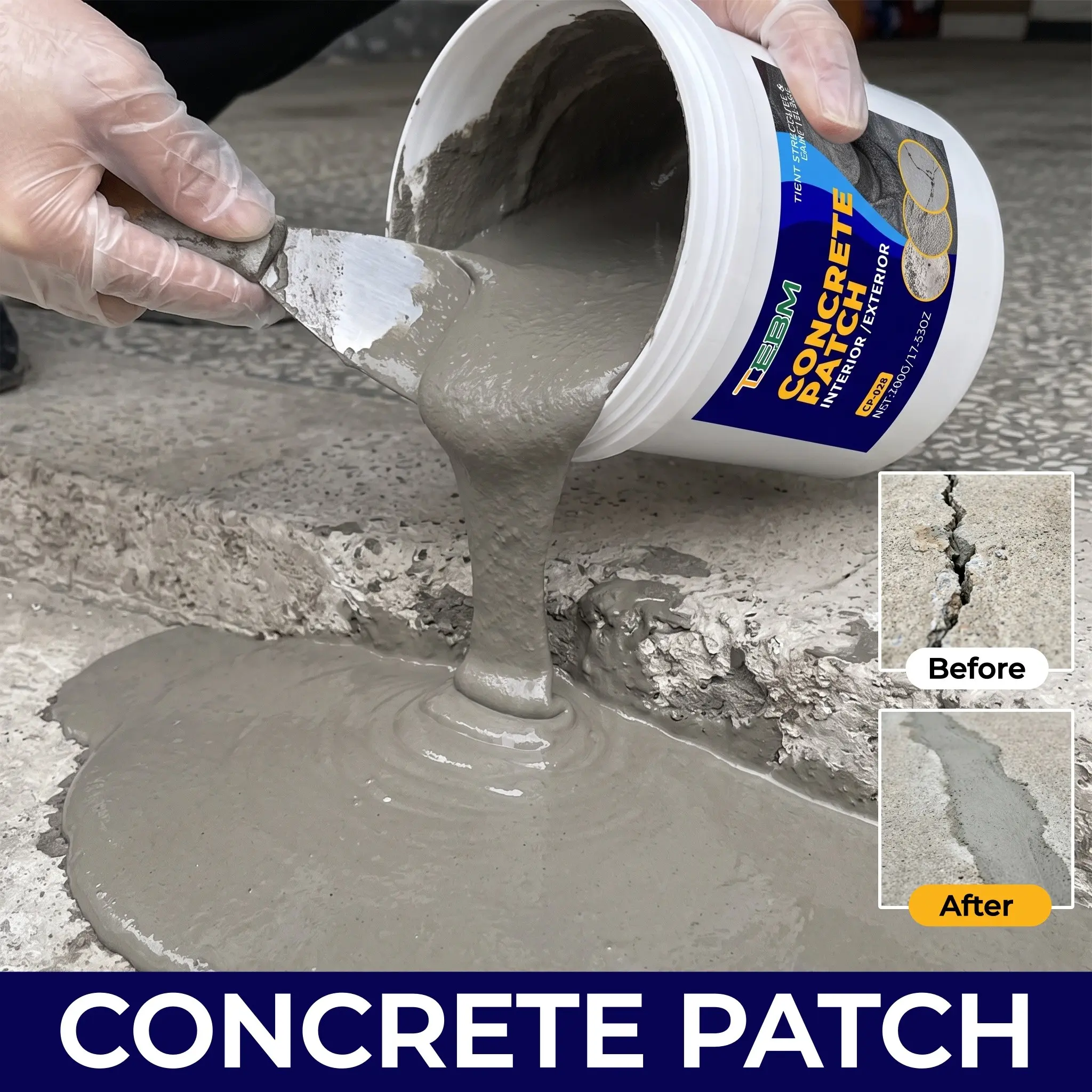 Concrete Crack Filler Mortar, Cement Crack Repair, Waterproof Fast-Dry, No-Shrink, Weather Resistant, DIY Home Repair for Driveway, Sidewalk, Patio, Garage Floor