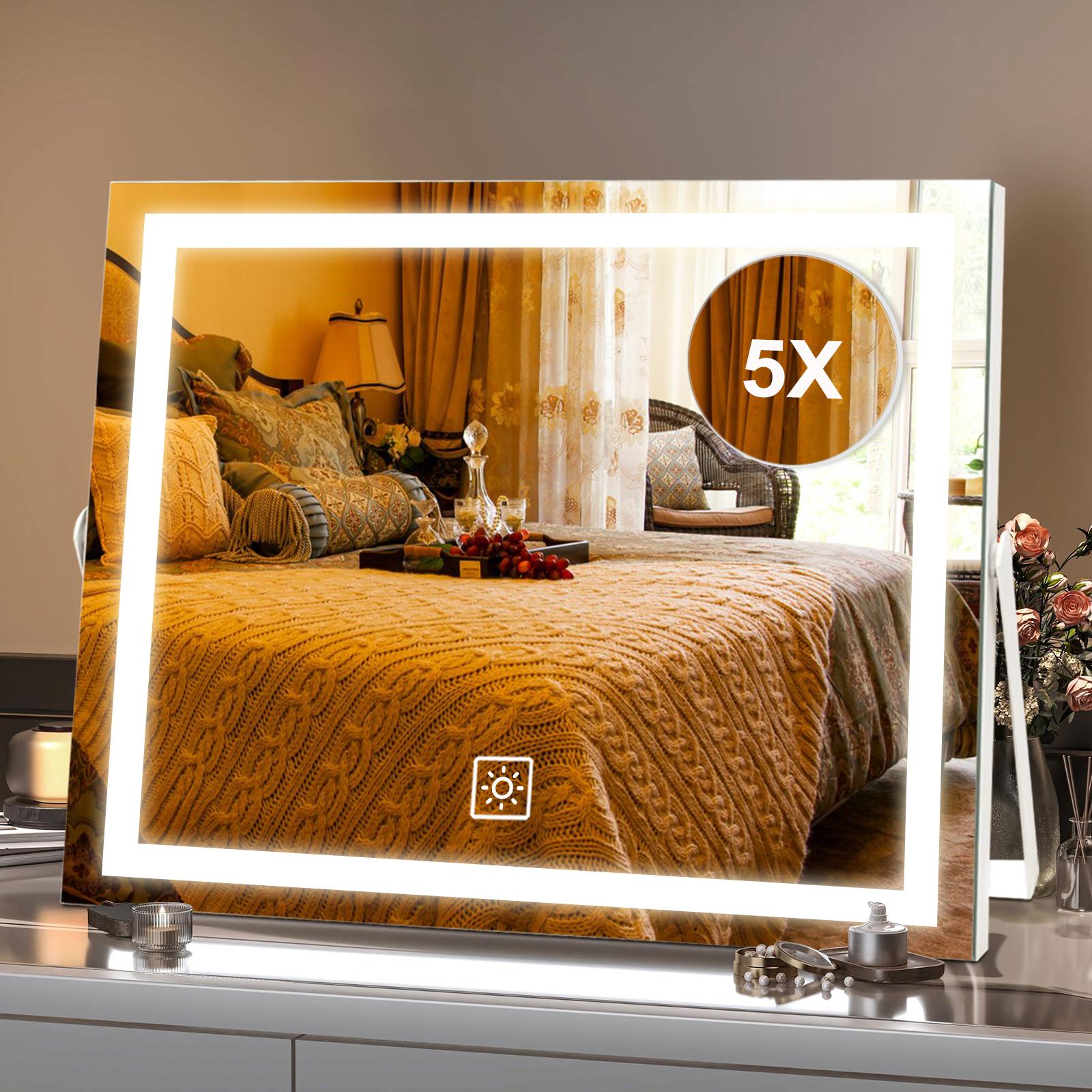 LED Lighted Makeup Mirror with Detachable 5X Magnification – Illuminated Vanity Mirror with Smart Touch Control, 3 Color Modes & Stepless Dimming – Dimmable Hollywood Mirror for Flawless Makeup – Gift for Women