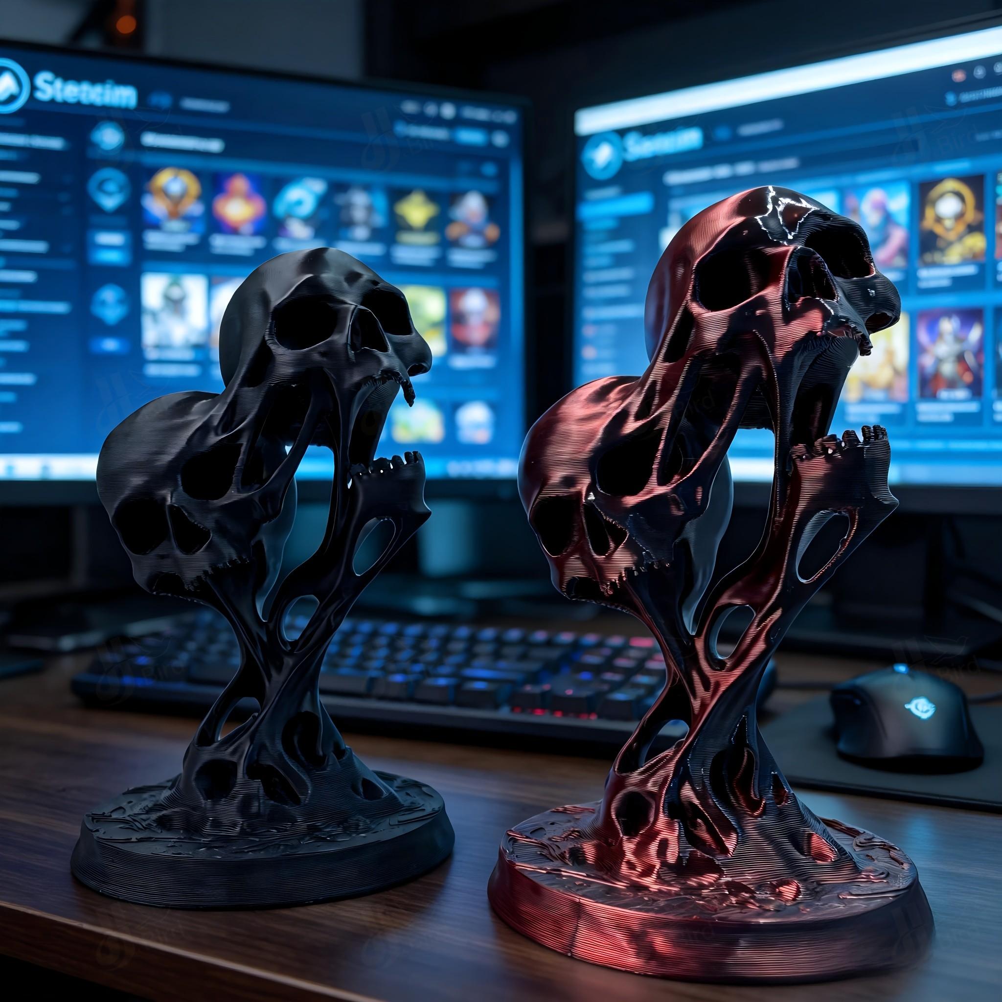 Gothic Style Dual Skull Ornament, Gothic Art Display, Home Bookshelf Desktop Decoration, Creative Collectible Figurine, Unique Decor