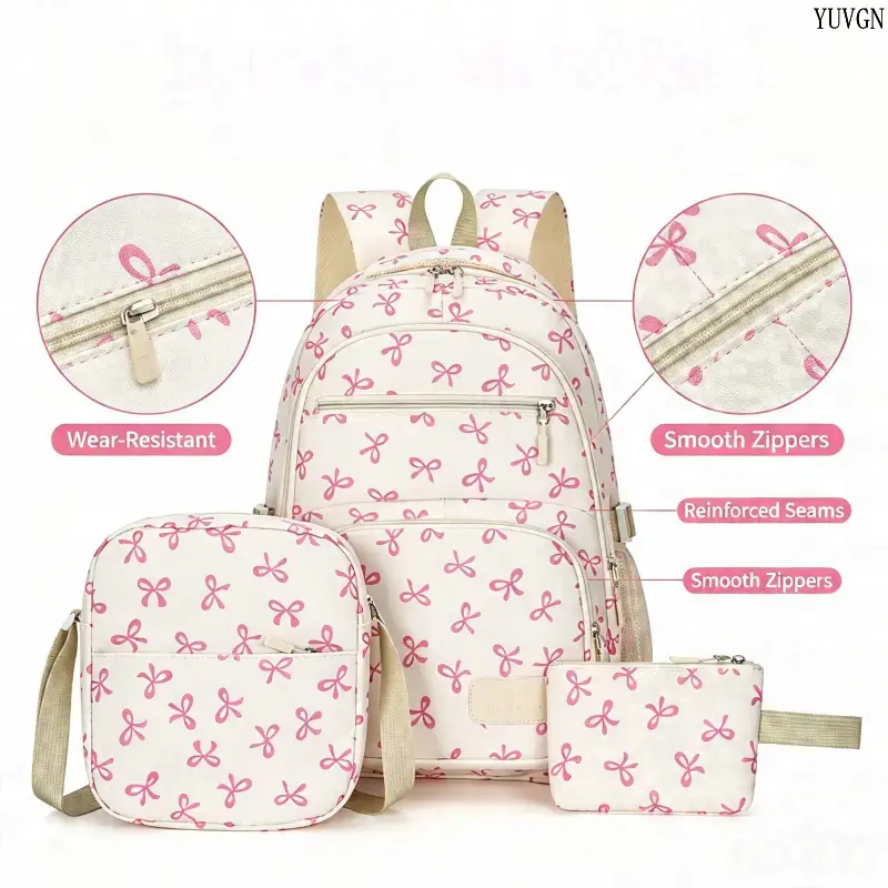 Daily Campus  After school Tutoring Backpack, INS Style Bow Decor Fresh Aesthetic Book bag, Large Capacity Lightweight School Backpack for Teen Girls Daily Use, Lightweight Casual School Bag for Junior Senior High Students
