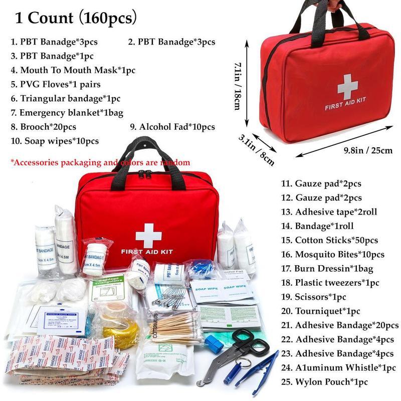 Portable Emergency Kit, 27/160 pcs Outdoor First Aid Kit, Healthcare Emergency Supplies and Accessories for Hunting, Hiking, Camping, Multipurpose Medical Accessories Includes Bandages, Tweezer