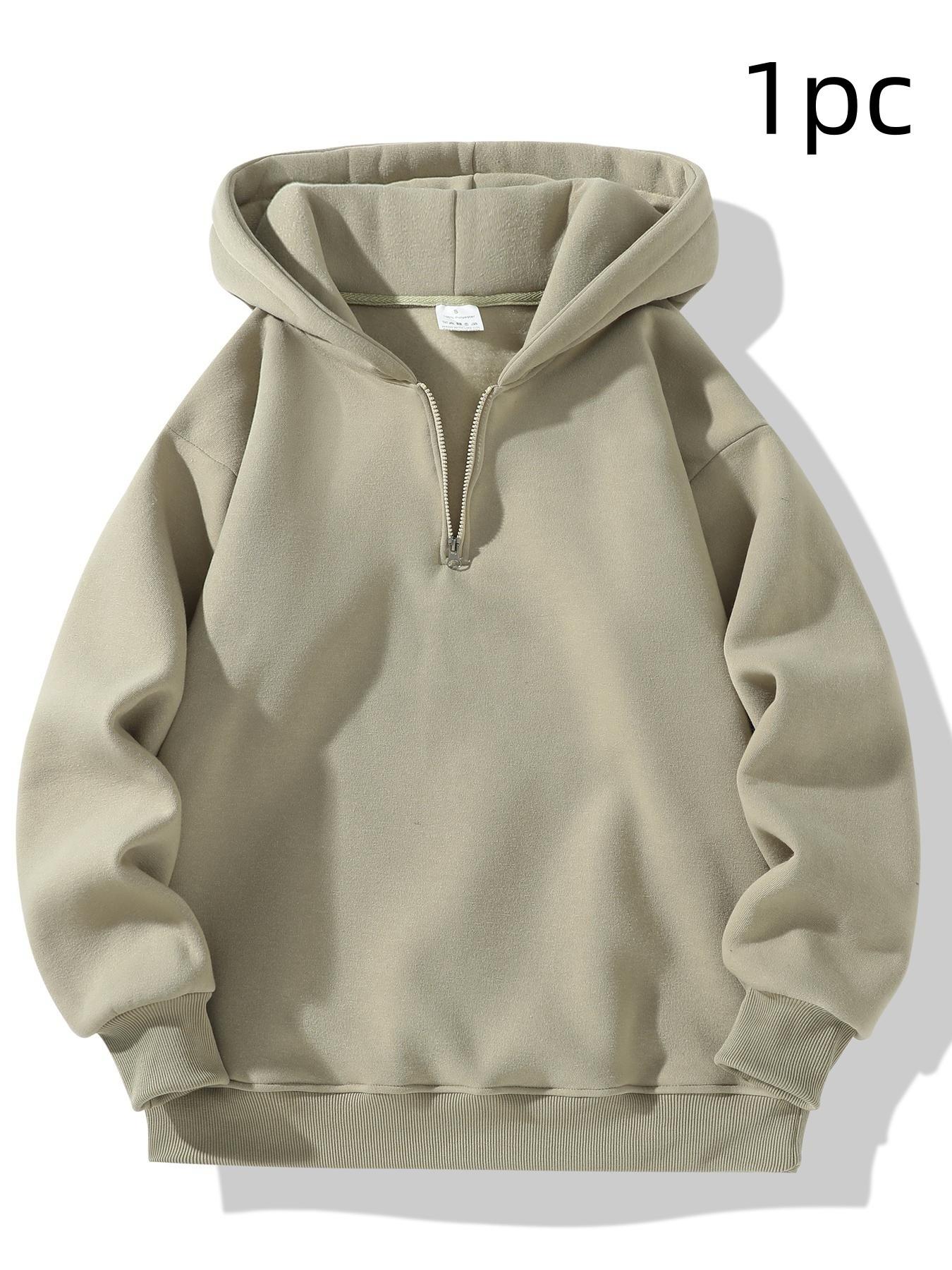 Men's Plain Half Zip Drop Shoulder Essentials Hoodie, Street Fashion Hoodie, Regular Fit Casual Long Sleeve Hooded Sweatshirt for Fall & Winter, Men's Clothes for Daily Wear Men's Plain Half Zip Drop Shoulder Essentials Hoodie, Street Fashion Hoodie, Regular Fit Casual Long Sleeve Hooded Sweatshirt for Fall & Winter, Men's Clothes for Daily Wear