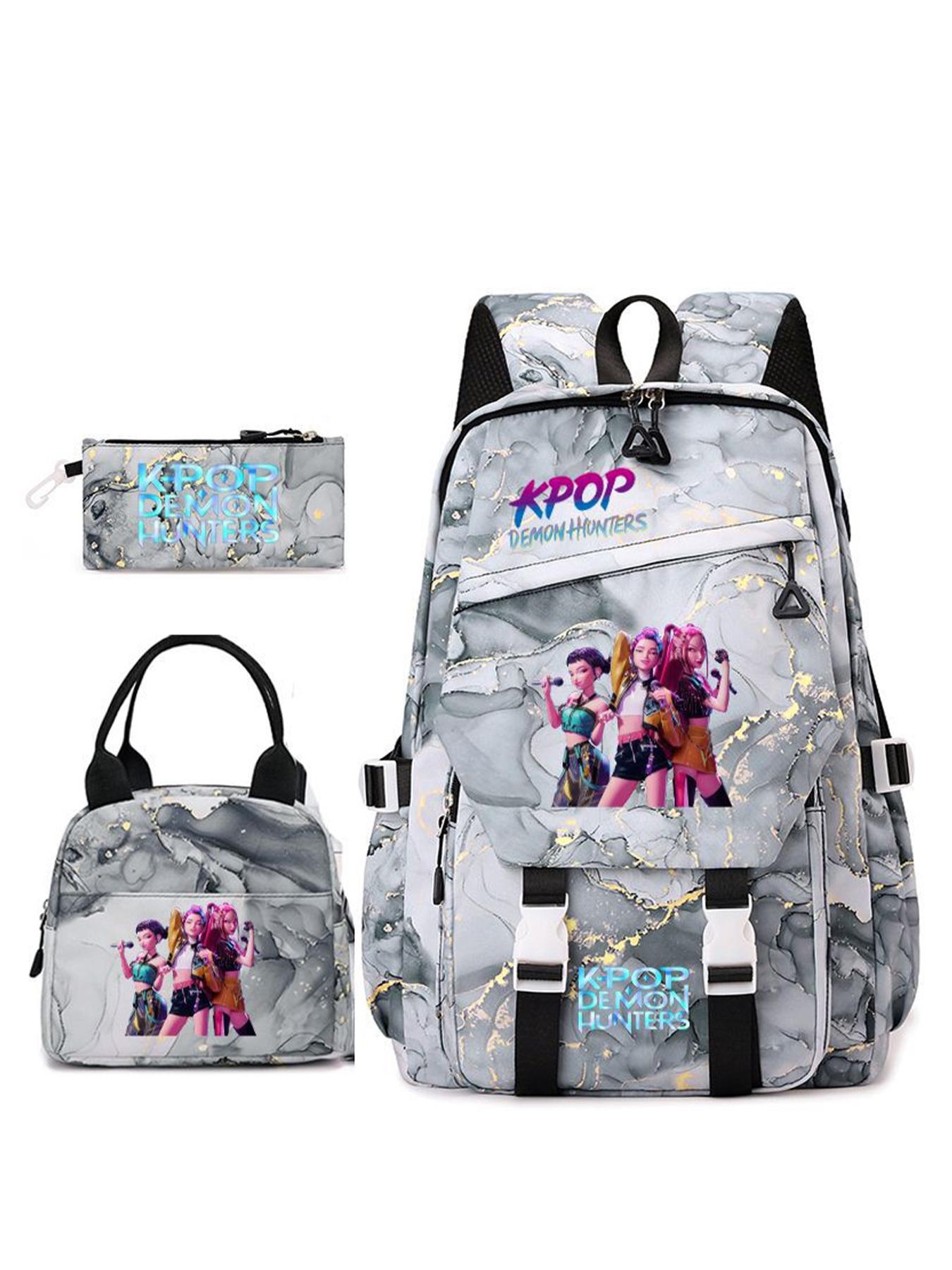 3pcs  Women's backpack kpop witch hunting group large capacity backpack zipper closure fashionable and versatile casual backpack personality trend suitable for students to go to school, campus travel, work commuting women's backpack