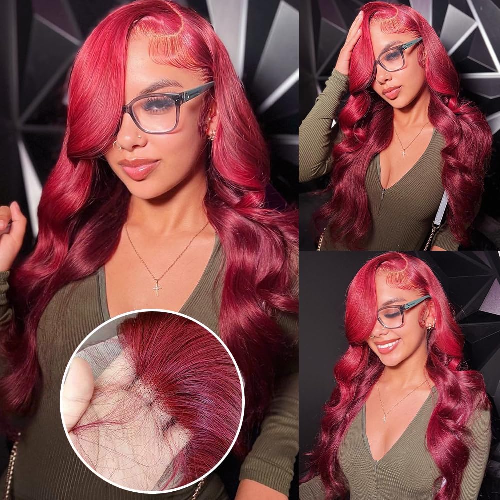 99J Burgundy Lace Front Wigs 99J 13X6 Body Wave HD Lace Frontal Wig Burgundy Transparent Lace Front Wig Colored Pre Plucked With Baby Hair 180% Density Wine Red