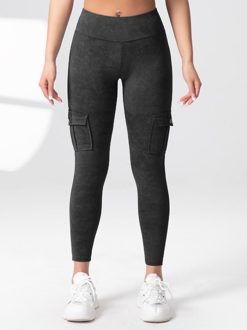 CHRLEISURE 2PCS Cargo Pants Workout Cargo Leggings with Four Pockets For Women Gym Yoga High Waist Leggings