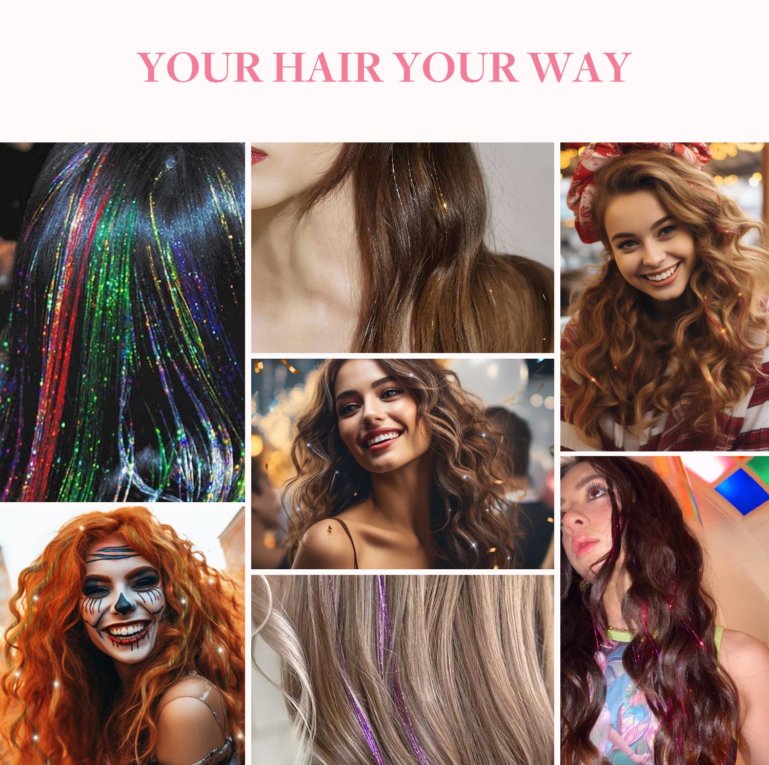 Clip in Hair Tinsel Sparkling Colors for Parties Easy to Use Fairy Tinsel Extensions Long-Lasting Hair Tinsel Strands