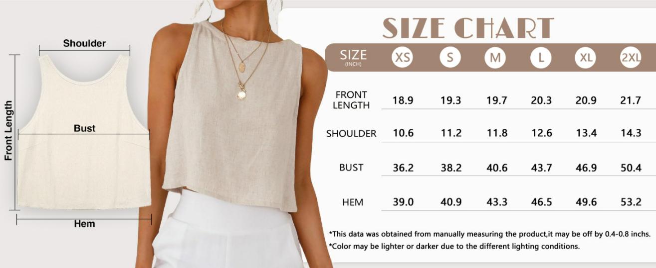 IDEALSANXUN Womens Linen Crop Tank Tops Cute Summer Tops for Women Summer Outfits Sleeveless Crop Tops for Women Summer Tops for Women 2026 Tops for Women Trendy  Beach Vacation Clothes for Women High Neck Tank Tops for Women Flowy Crop Tops Linen Blouses