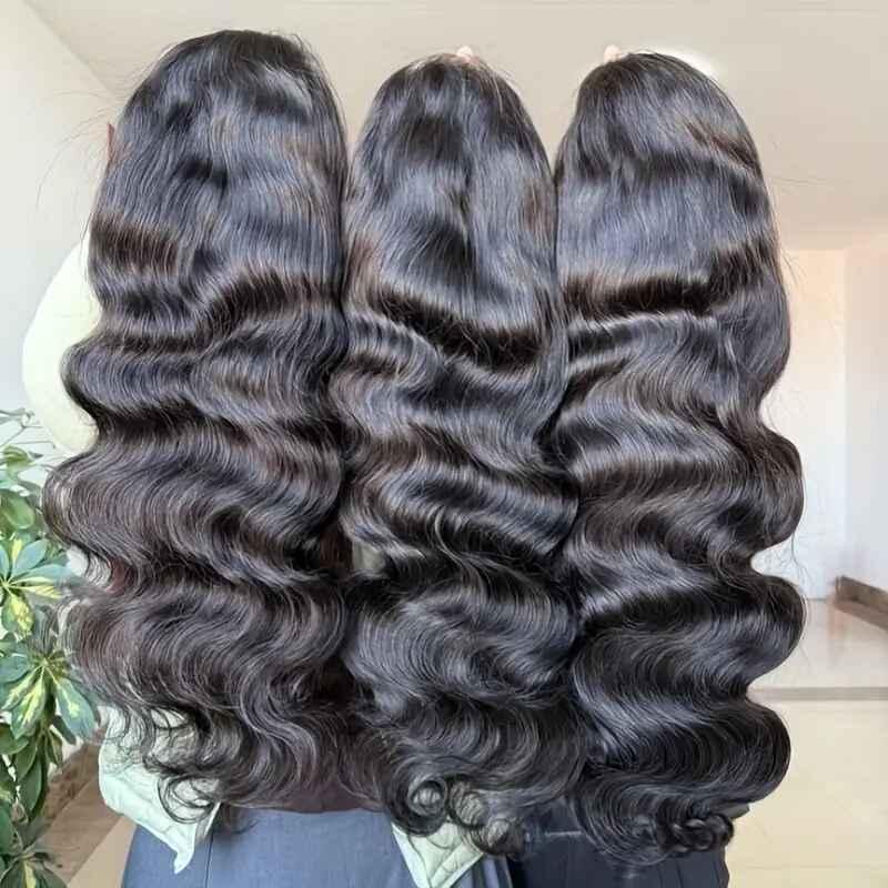 Bling Hair 13x6 Lace Front Wig Pre Plucked Body Wave Human Hair Wigs180 Density  For Women Natural Black Color Do More Styles