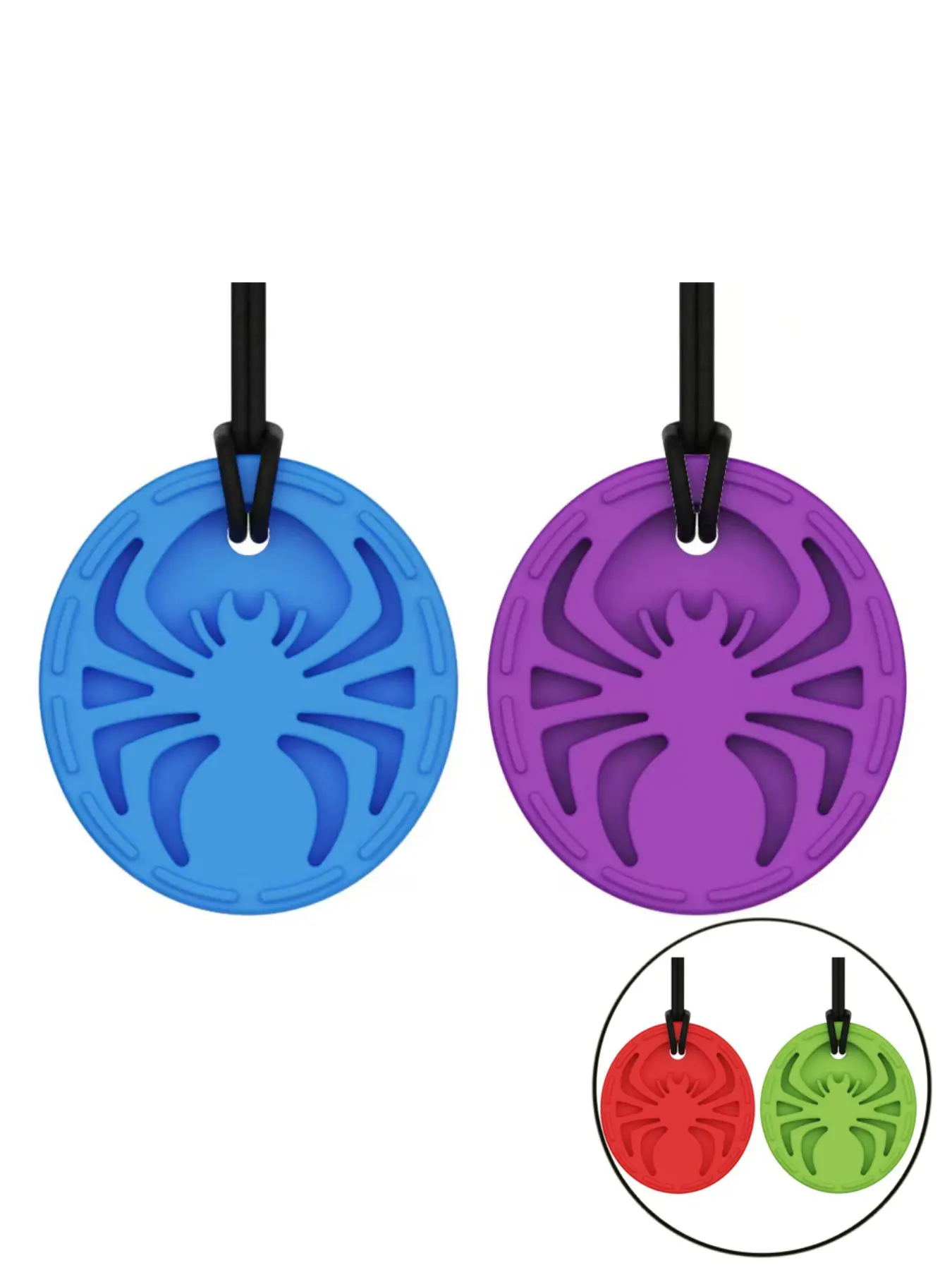 2 Pack Spider Silicone Chewy Necklaces for Autistic Kids, Sensory Teething Chew Necklace, Oral Motor Chewing Toy for Autism ADHD SPD Special Needs, Anxiety Stress Relief