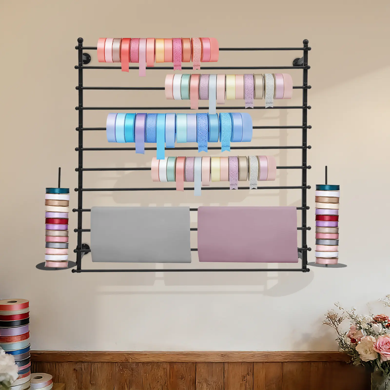 12 Rod Wall Mount Ribbon Holder 120cm for Gift Shop Florist Retail Store Storage Use