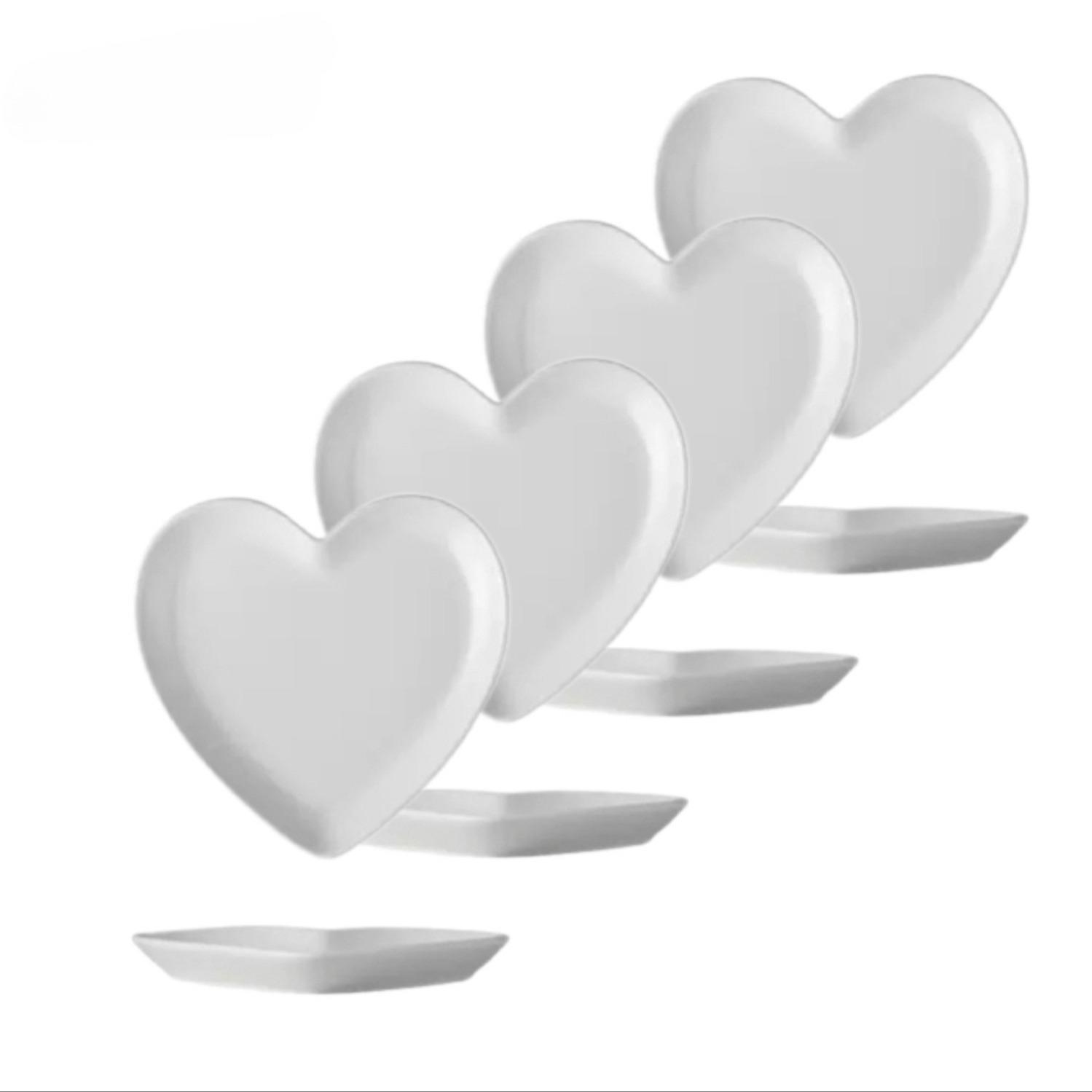 4-Piece Heart-Shaped Ceramic Plates Set, Stackable Dessert Salad Fruit Snack Chips Sandwich Cheese Biscuit Serving Dishes, Oven Microwave Dishwasher Safe, Modern Ceramic Dinnerware