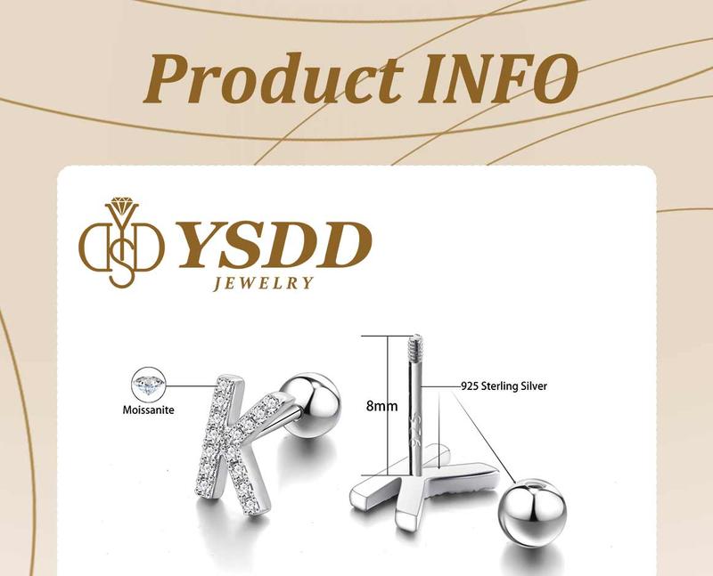 【#328 Initial Studs】Screw Back 925 Sterling Silver Synthetic Moissanite Letter stud earrings for Women Letter Stud Earrings DIY Earrings for Gilrs Initial Earrings for Women
