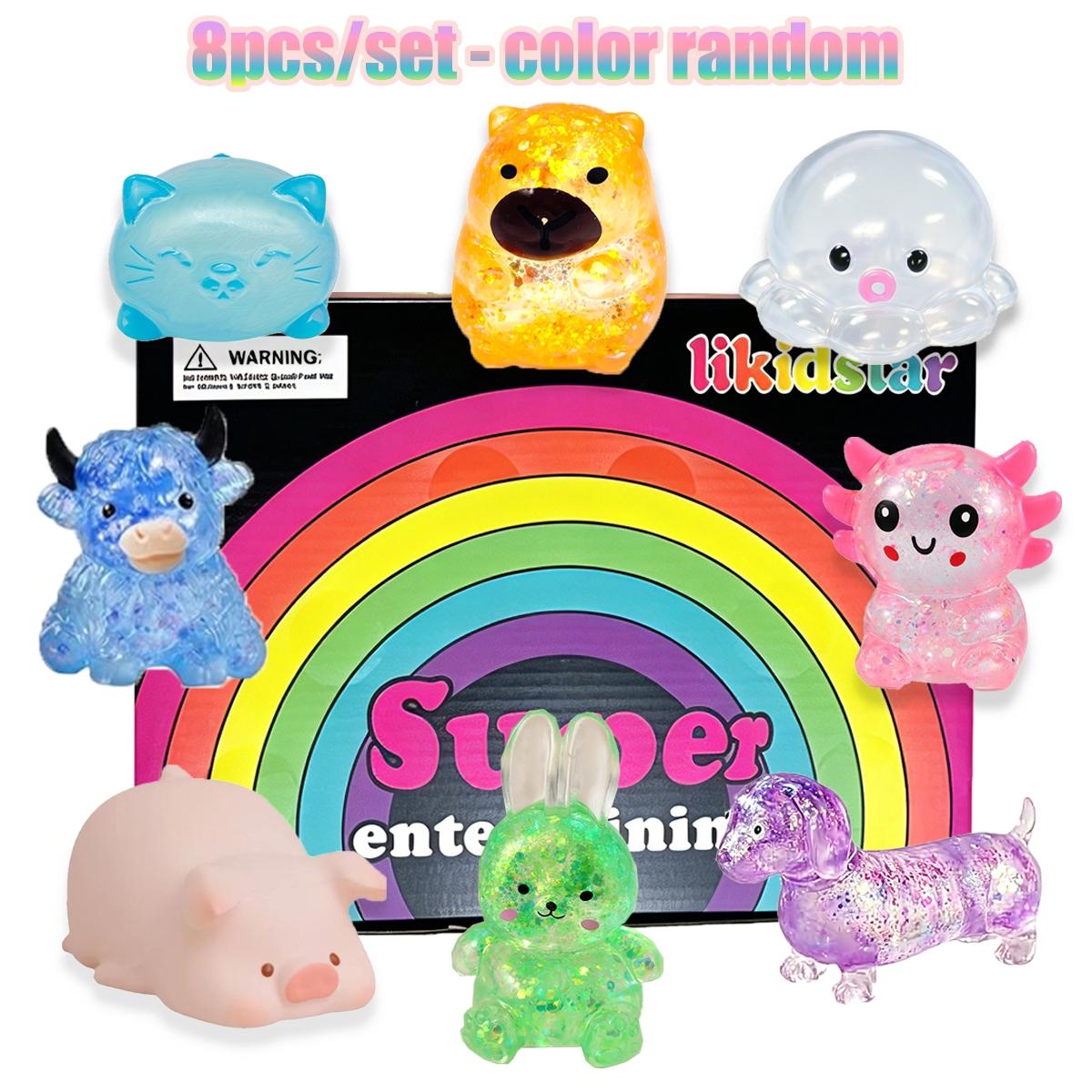 8pcs/set - Novel and exquisite simulation animal and other multi style glitter series pinch music set, stress relieving creative release slow rebound pinch, family school entertainment party gifts