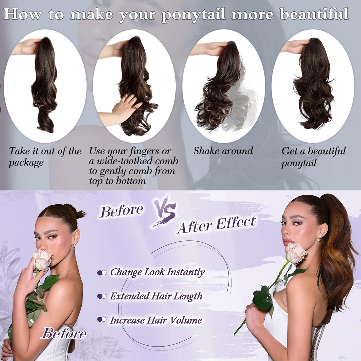 Drawstring Ponytail Extension 22inch THICK Layered Ponytail Hair Extensions Natural Long Wavy Synthetic Hairpiece for Women